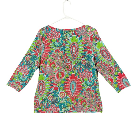 Talbots Womens XL Paisley Floral 3/4 Sleeve Boat Neck Floral Cotton Modal Top - Picture 4 of 16